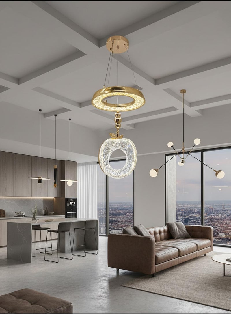 swanart Luxury Crystaple Crystal Apple Chandelier – Elegant LED Pendant Light with 3-in-1 Color Change, Height Adjustable – Modern Gold & Crystal Ceiling Light for Home & Office - Image 3