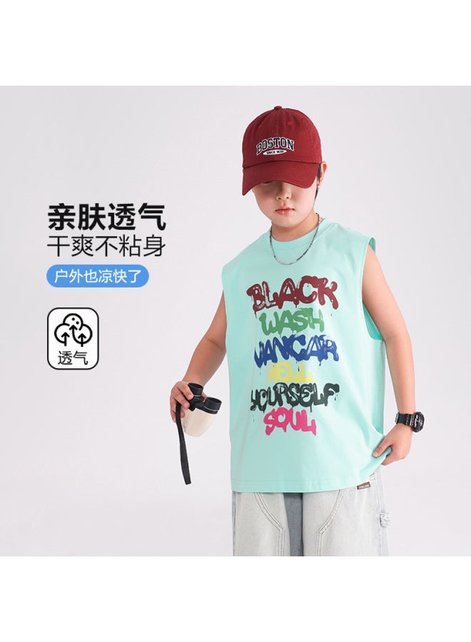 Boys' Summer Dopamine Graffiti Sleeveless Vest T-shirt  New Style Children's Boys' Summer Ice-feel Top
