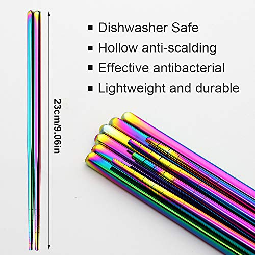 MUYOS Stainless Steel Chopsticks Reusable Multicolor Lightweight 304 Metal Chopsticks Dishwasher Safe - 5 Pairs (Rainbow) - Image 4