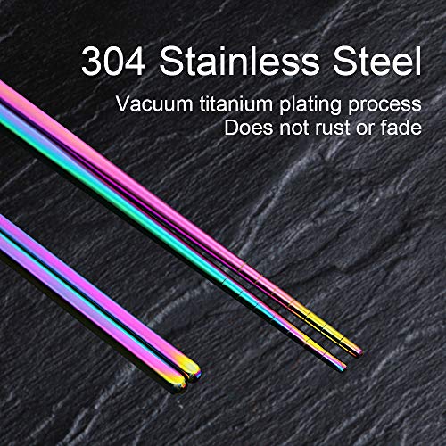 MUYOS Stainless Steel Chopsticks Reusable Multicolor Lightweight 304 Metal Chopsticks Dishwasher Safe - 5 Pairs (Rainbow) - Image 5