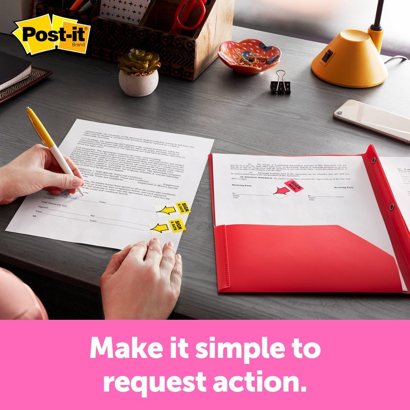 Post-it Message Sign Here Flags Value Pack, 50/Dispenser, 4 Dispensers/Pack, 1 in Wide, Assorted Colors, Includes 48 Free Arrow Flags (680-SH4VA) - Image 2