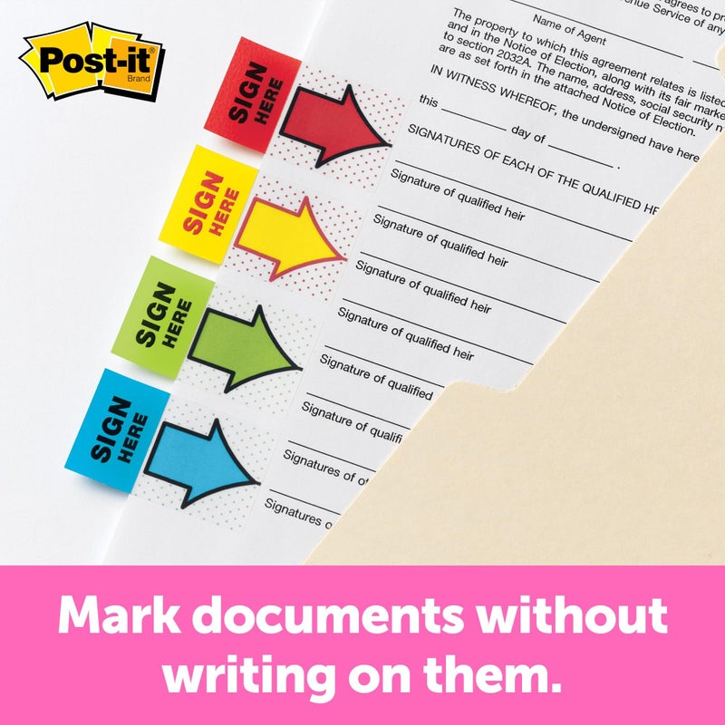 Post-it Message Sign Here Flags Value Pack, 50/Dispenser, 4 Dispensers/Pack, 1 in Wide, Assorted Colors, Includes 48 Free Arrow Flags (680-SH4VA) - Image 3
