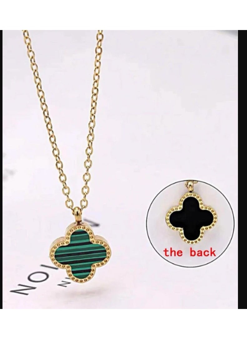 The Black Pearl Accessories - Green Clover Leaf Stainless Steel Golden Pendant Necklace - Image 1