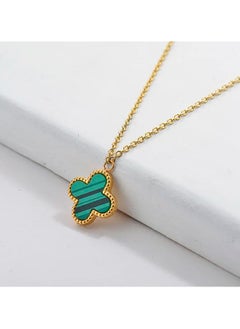 Green Clover Leaf Stainless Steel Golden Pendant Necklace