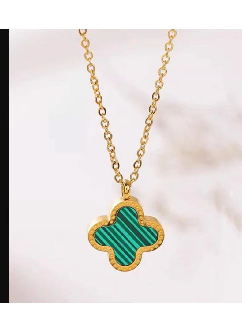The Black Pearl Accessories - Green Clover Leaf Stainless Steel Golden Pendant Necklace - Image 1