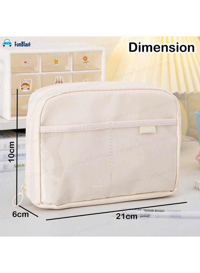 فنبلاست حافظة أقلام فن بلاست للأطفال - حقيبة أقلام كبيرة بسحاب للأطفال والكبار، حقيبة متعددة الأغراض للقرطاسية للأطفال، حقيبة مكياج، حقيبة جمالية (بيج) - Image 3