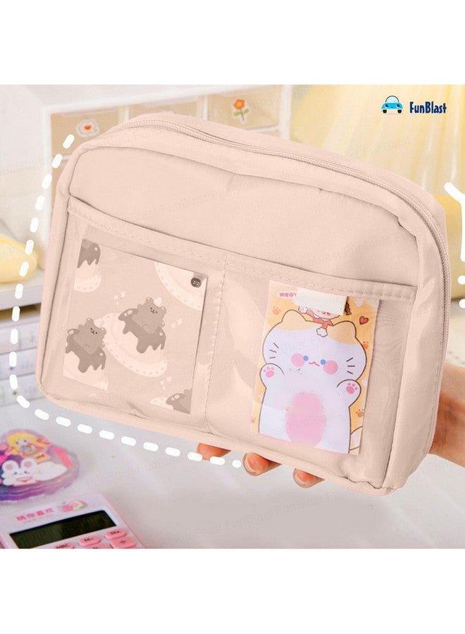 فنبلاست حافظة أقلام فن بلاست للأطفال - حقيبة أقلام كبيرة بسحاب للأطفال والكبار، حقيبة متعددة الأغراض للقرطاسية للأطفال، حقيبة مكياج، حقيبة جمالية (بيج) - Image 2