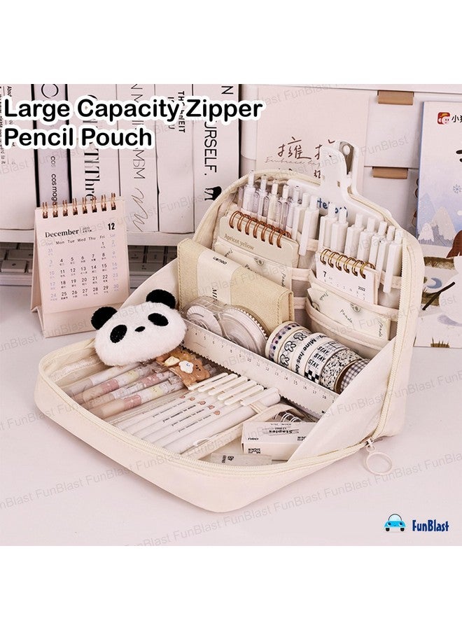 فنبلاست حافظة أقلام فن بلاست للأطفال - حقيبة أقلام كبيرة بسحاب للأطفال والكبار، حقيبة متعددة الأغراض للقرطاسية للأطفال، حقيبة مكياج، حقيبة جمالية (بيج) - Image 4