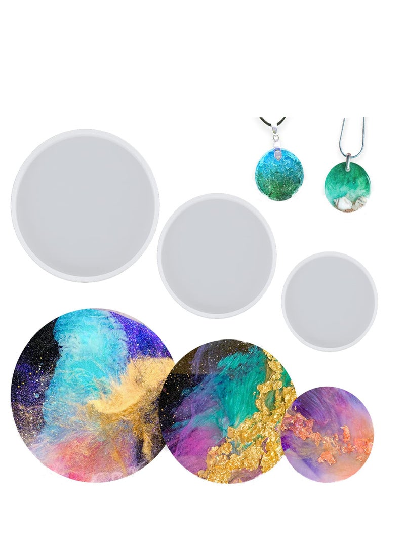 SYOSI 3Pcs Round Tray Coaster Epoxy Resin Mold Cup Mat Mug Pad Crafts, Silicone Mould Resin Tray Mold DIY Coaster Silicone Mold Resin Casting Molds Crystal Epoxy Mold - Image 1