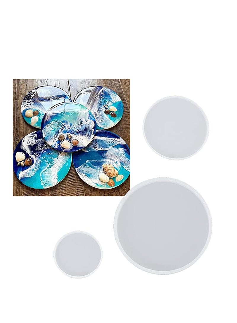 SYOSI 3Pcs Round Tray Coaster Epoxy Resin Mold Cup Mat Mug Pad Crafts, Silicone Mould Resin Tray Mold DIY Coaster Silicone Mold Resin Casting Molds Crystal Epoxy Mold - Image 2