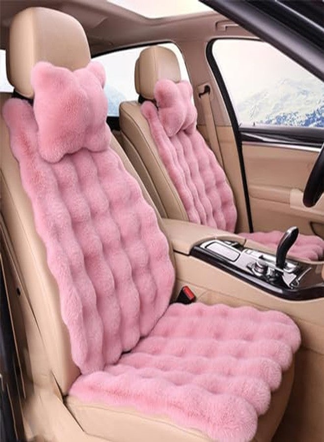 EDVKLNG Luxury Thickened Plush Car Seat Cushion Set, Soft Fluffy Protector Warm Faux Rabbit Fur Non-Slip Front and Back Seat Covers Fuzzy Car Seat Interior Warm for Winter Mat Universal Fit (Pink,6pcs) - Image 1