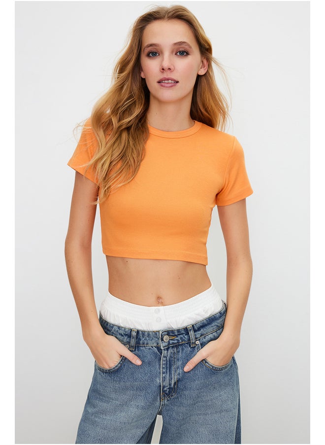 trendyol Premium Navy Blue-Orange 2 Pack Crop Viscose Stretchy Knitted Blouse TWOSS23BZ00108  - Image 2