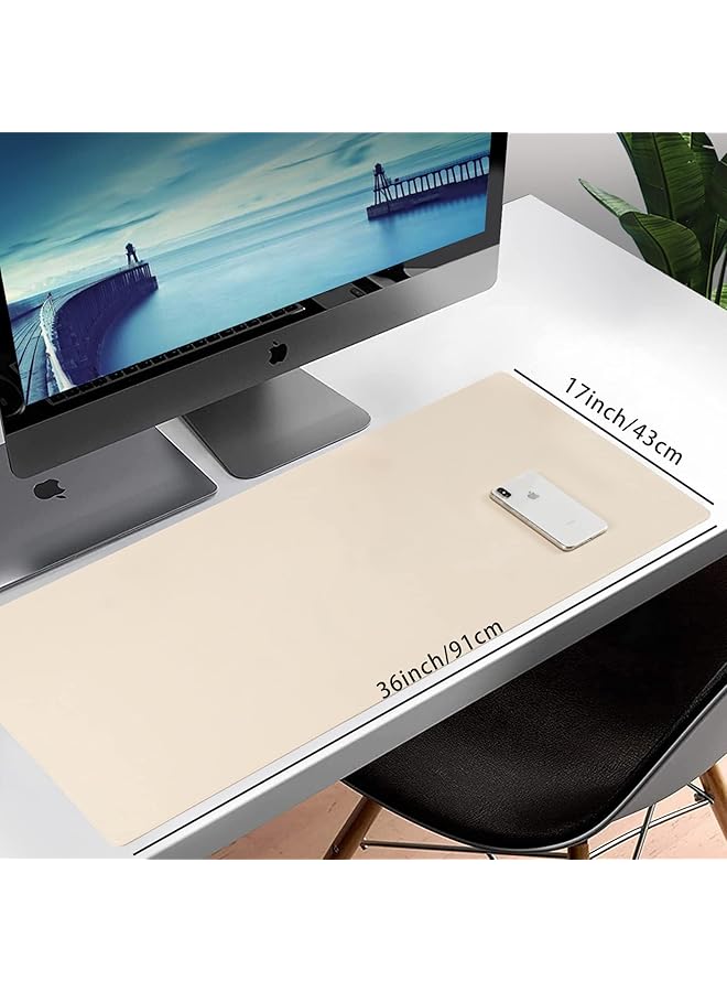 erorex Leather Desk Pad Blotter 36X17 Inch Big Keyboard Mouse Pad Waterproof Non Slip Writing Desk Computer Mat Desktop Protector For Office Home Ivory White - Image 2