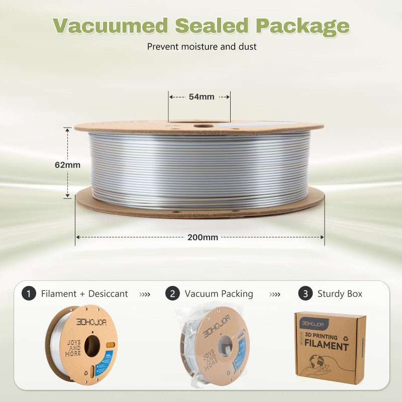 3DHoJor Silk PLA Filament 1.75mm Gold Silver Dual Color PLA 3D Printer Filament 2 in 1 Coextrusion 1KG Spool(2.2lbs) 3D Printing Filament Dimensional Accuracy +/- 0.03mm Fits for Most FDM 3D Printers - Image 5