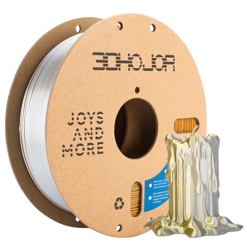 3DHoJor Silk PLA Filament 1.75mm Gold Silver Dual Color PLA 3D Printer Filament 2 in 1 Coextrusion 1KG Spool(2.2lbs) 3D Printing Filament Dimensional Accuracy +/- 0.03mm Fits for Most FDM 3D Printers - Image 1