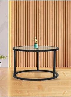 RIGID Steel Round Coffee Table with Tinted Glass Top Black 44x70x70cm  - Image 1