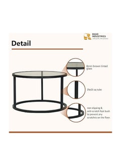 RIGID Steel Round Coffee Table with Tinted Glass Top Black 44x70x70cm  - Image 3