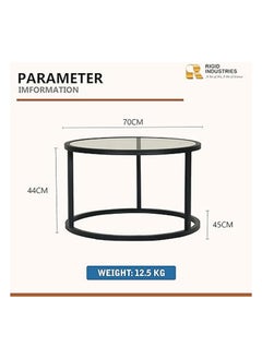 RIGID Steel Round Coffee Table with Tinted Glass Top Black 44x70x70cm  - Image 4