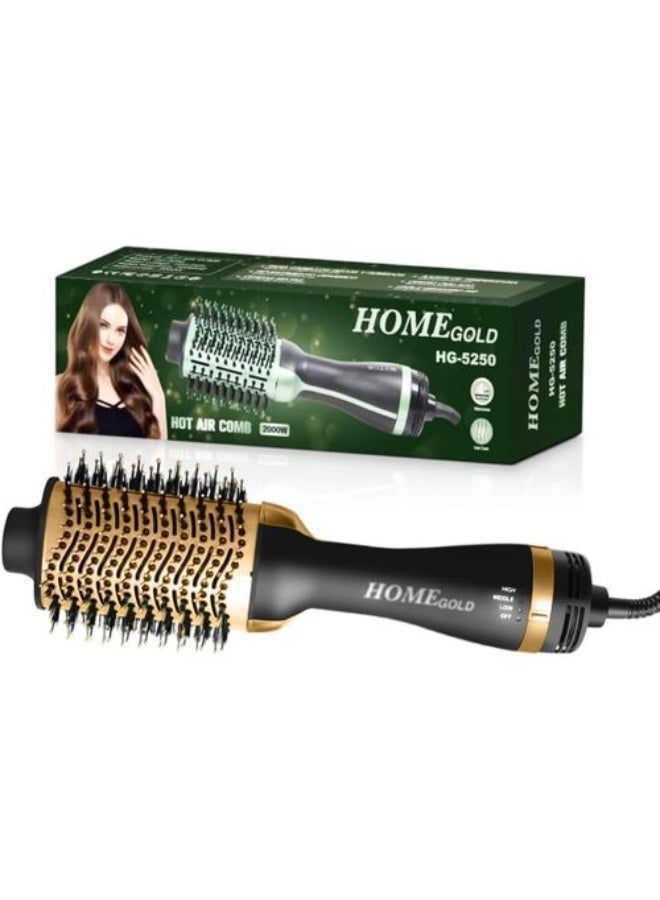 Home Gold Hair Dryer Brush 2000W Multi-Function Hot Air Styler 3 Heat Settings Fast Drying & Styling HG-5250 - Image 2