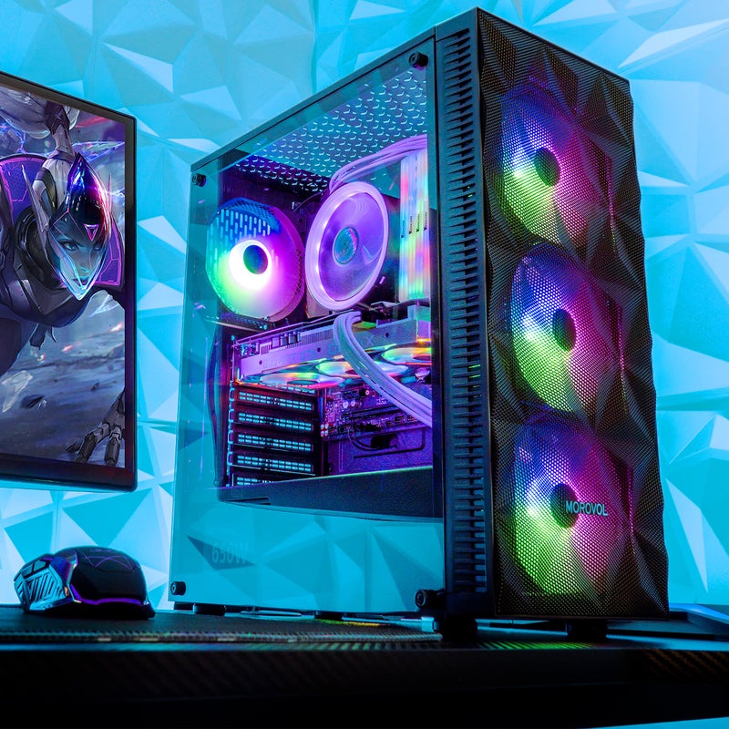 MOROVOL PC Case Pre-Install 4 RGB Fans, ATX Gaming Computer Case with Diamond-Shaped Mesh Front & Tempered Glass Side Panel, USB 3.0 Airflow Mid Tower case,621 - Image 5