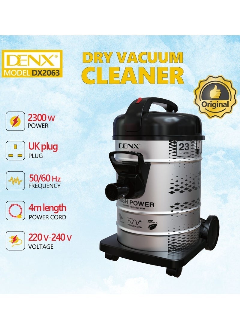 دينكس DX2063 2300W Dry Vacuum Cleaner with 23L Large Dust Capacity, Powerful Suction, Multi-Surface Cleaning, Durable Wheels, Lightweight Body, Ideal for Home, Office & Commercial Use – Black  - Image 1