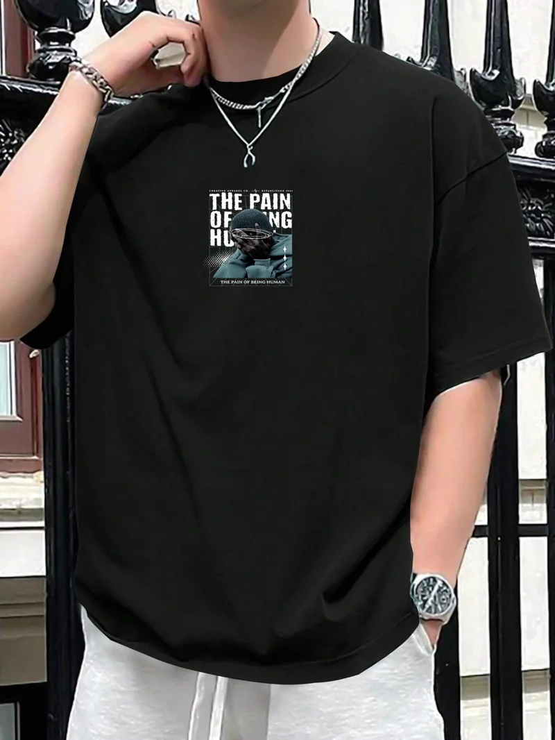 DogFish Oversize Printed Black Color Casual T-Shirt 100% Cotton