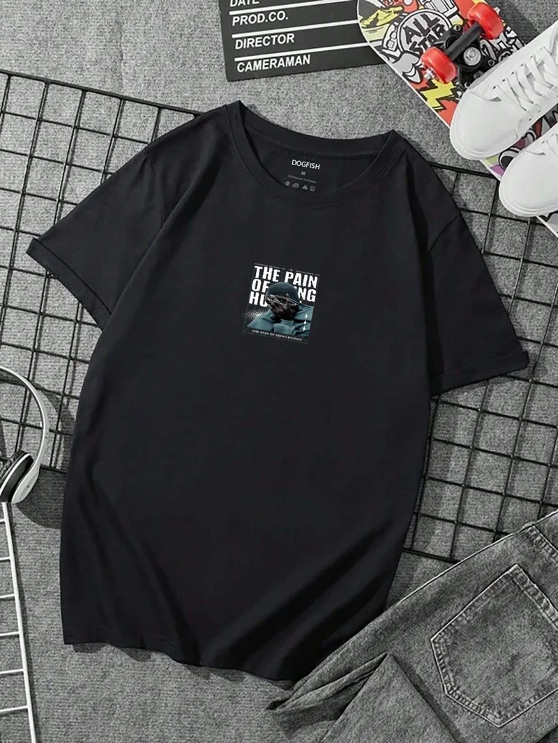 DogFish Oversize Printed Black Color Casual T-Shirt 100% Cotton