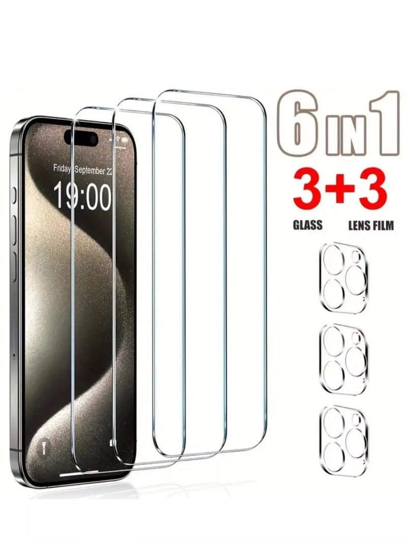 Raxoom 3-Pack Screen Protector & 3-Pack Camera Lens Protector for iPhone 15 Pro Max (6.7 inch) - Tempered Glass Film, 9H Ultra HD, Anti-Scratch & Anti-Fingerprint - Image 3