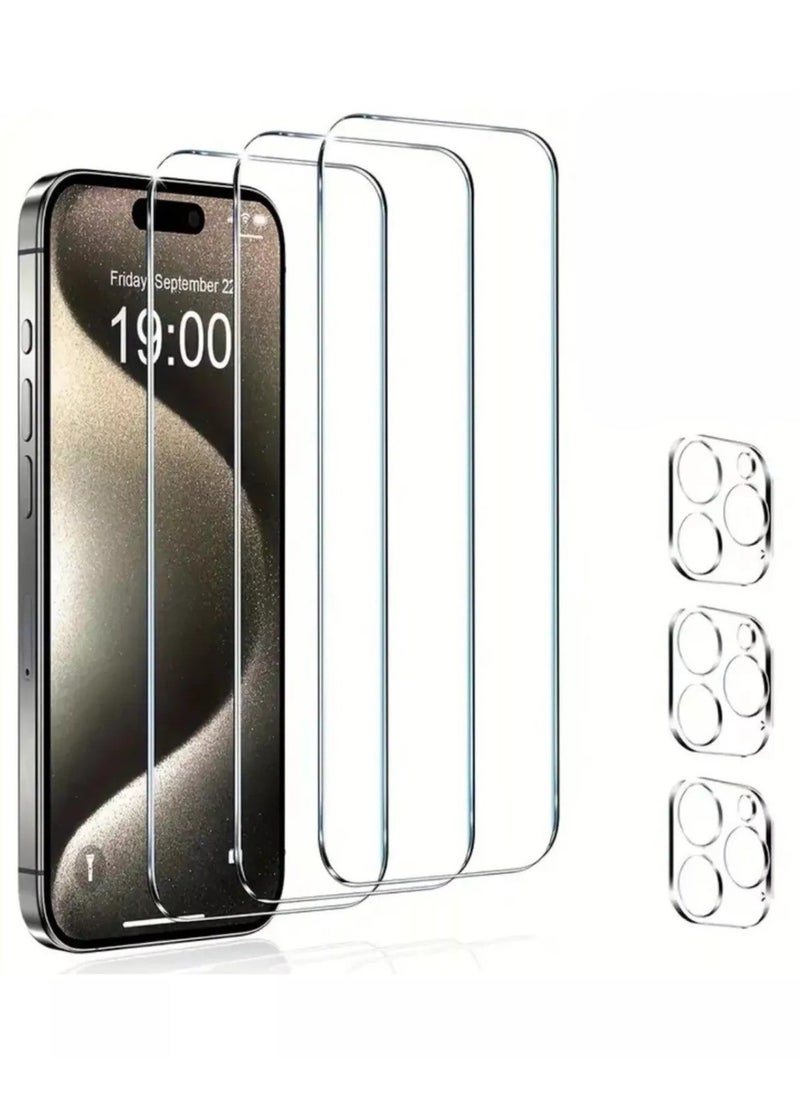 Raxoom 3-Pack Screen Protector & 3-Pack Camera Lens Protector for iPhone 15 Pro Max (6.7 inch) - Tempered Glass Film, 9H Ultra HD, Anti-Scratch & Anti-Fingerprint - Image 1