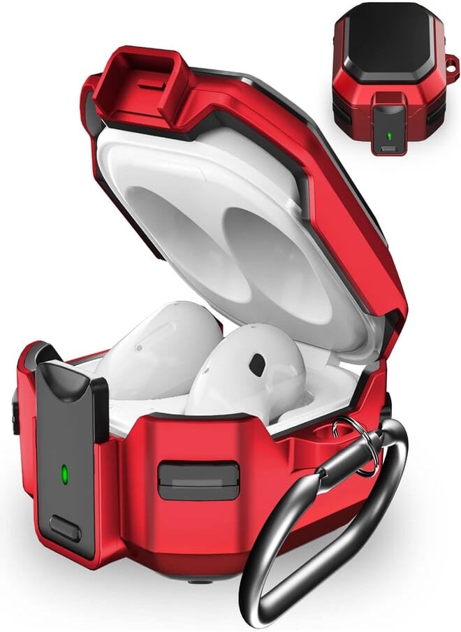 Galafoki - Galafoki 【with Secure Lock】 Case for Samsung Galaxy Buds Pro 2 2022/Galaxy Buds 2 Case/Galaxy Buds Live Case/Galaxy Buds Pro Case/Galaxy Buds FE Case 2023 with Keychain/Zipper Box/Brush - Red - Image 1