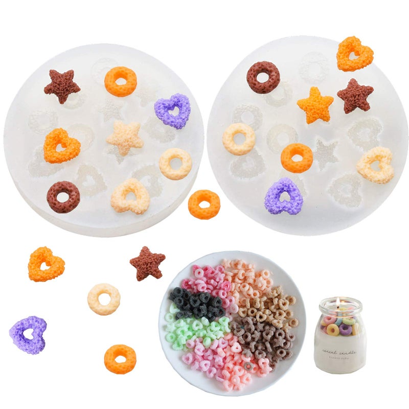 tyoungg 2 pcs Silicone Cereal Candle Bowl Molds Loop Star Heart Wax Rings Lucky Charms Candle Molds Pack of 2