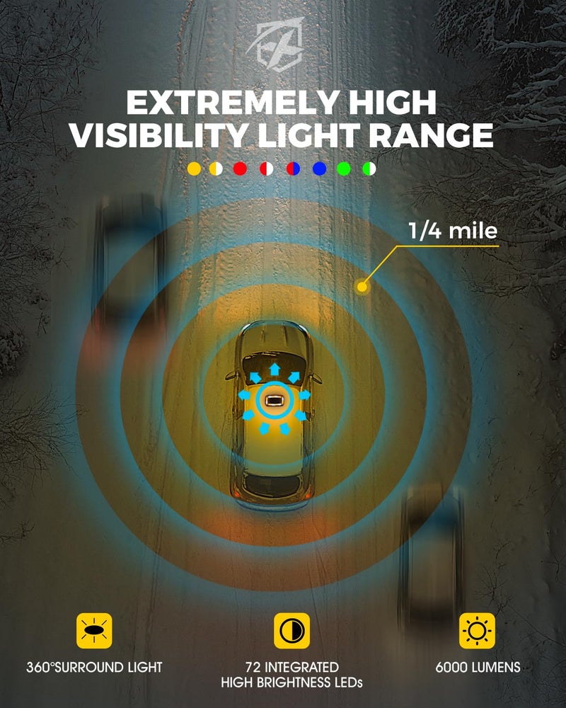 Xprite أضواء ستروب صغيرة بحجم 12 بوصة مع 72 LED من Xprite، ضوء طوارئ فلاشينغ بيكون بار مع قاعدة مغناطيسية للمركبات الإنشائية 12V-24V، الشاحنات، آلة إزالة الثلوج، سيارة البريد (كهرماني)  - Image 2