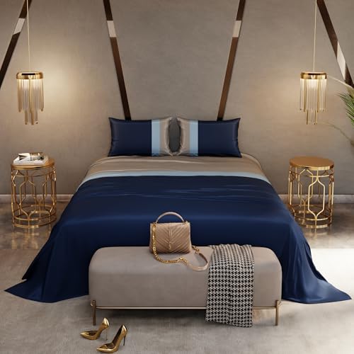 Stoa Paris 300TC UltraSatin Super Size Bedsheet with 2 Pillow Covers, 274cm x 274cm Ideal for King & Double Bed, Gentle on Skin & Hair, Fade & Wrinkle Resistant, Quick Dry, Vogue - Blue, Grey - Image 3