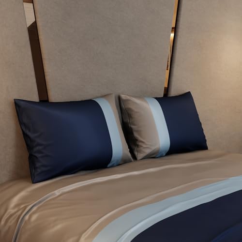 Stoa Paris 300TC UltraSatin Super Size Bedsheet with 2 Pillow Covers, 274cm x 274cm Ideal for King & Double Bed, Gentle on Skin & Hair, Fade & Wrinkle Resistant, Quick Dry, Vogue - Blue, Grey - Image 4