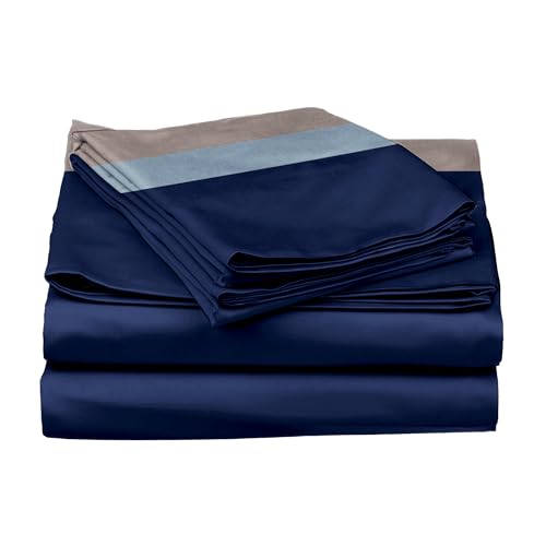 Stoa Paris 300TC UltraSatin Super Size Bedsheet with 2 Pillow Covers, 274cm x 274cm Ideal for King & Double Bed, Gentle on Skin & Hair, Fade & Wrinkle Resistant, Quick Dry, Vogue - Blue, Grey - Image 5