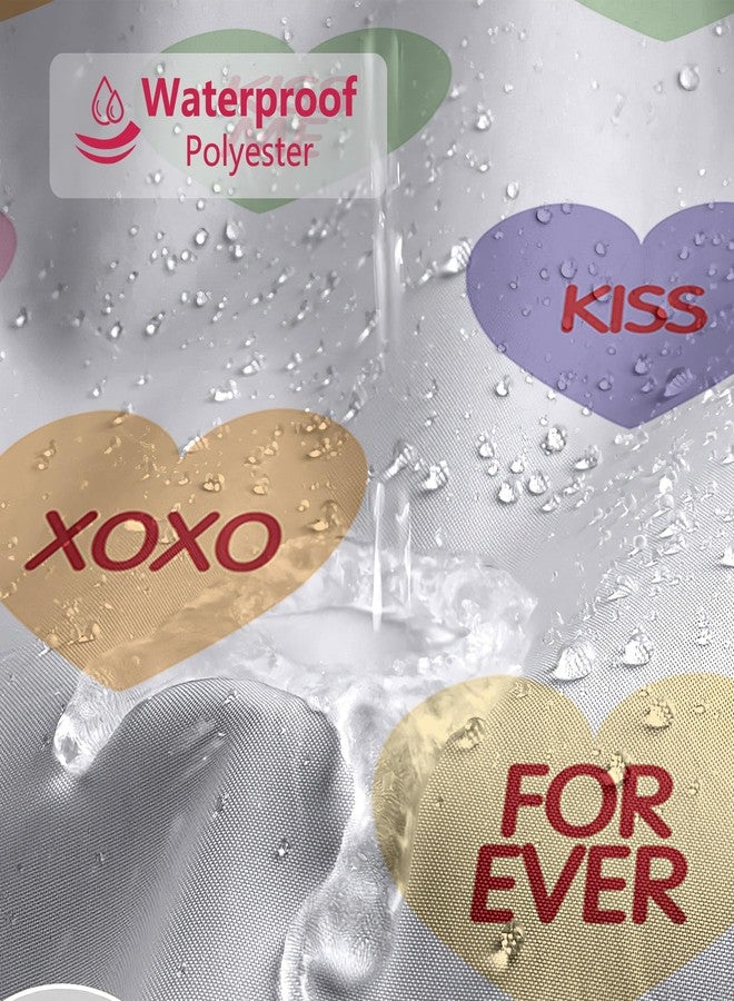 MEHOFOND Valentines Shower Curtain Colorful Conversation Hearts Candy Shower Curtain for Valentine Bathroom Decor Sweetheart Bathroom Curtains Washable Durable Fabric 72x72 in - Image 4