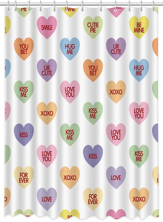MEHOFOND Valentines Shower Curtain Colorful Conversation Hearts Candy Shower Curtain for Valentine Bathroom Decor Sweetheart Bathroom Curtains Washable Durable Fabric 72x72 in - Image 2