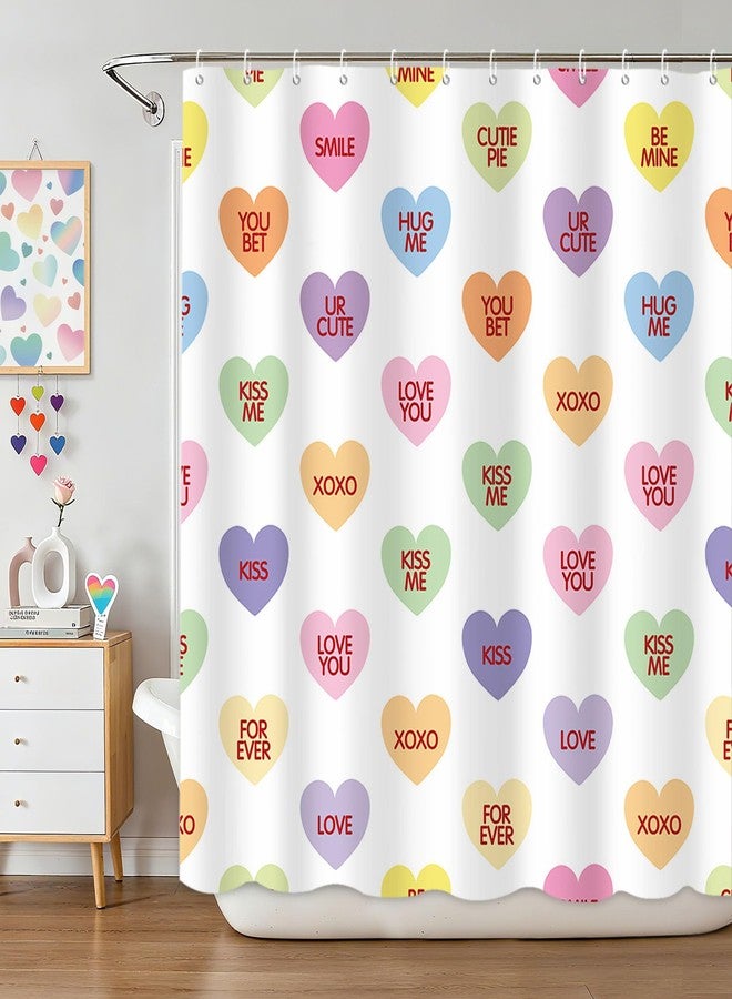 MEHOFOND Valentines Shower Curtain Colorful Conversation Hearts Candy Shower Curtain for Valentine Bathroom Decor Sweetheart Bathroom Curtains Washable Durable Fabric 72x72 in - Image 1