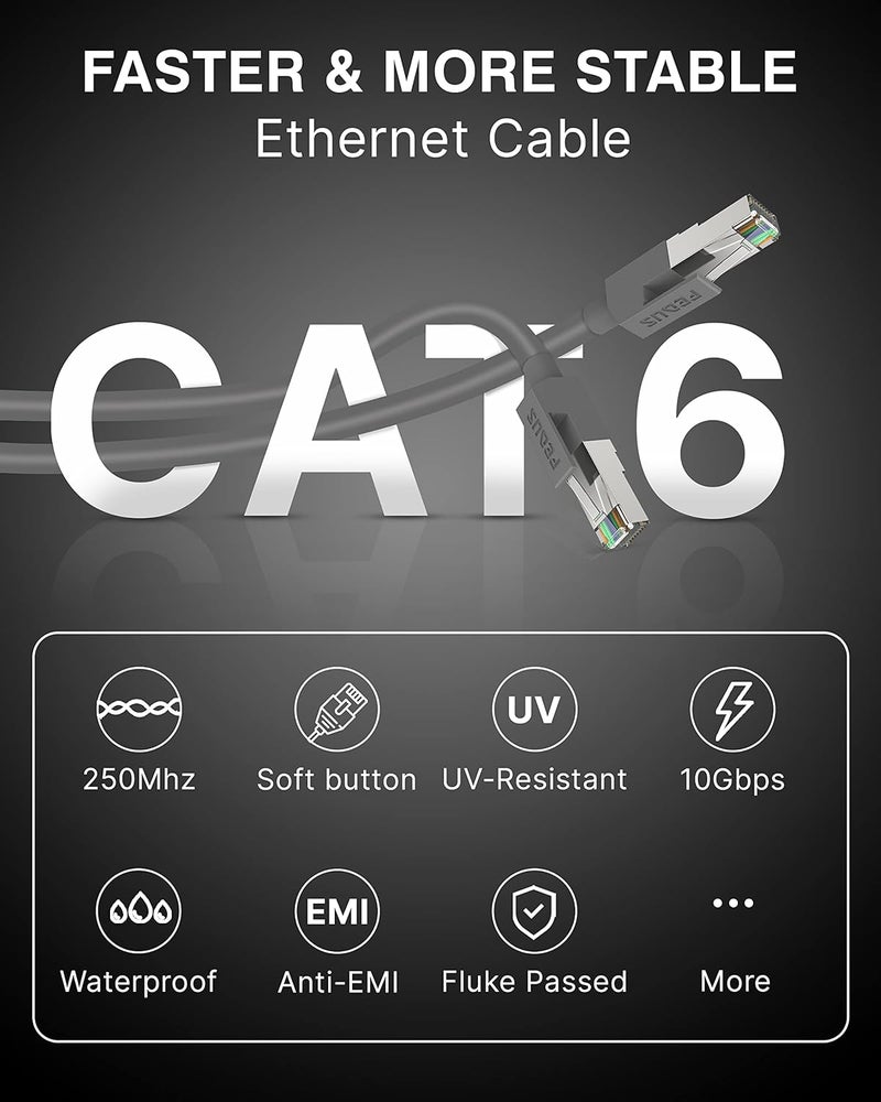 FEDUS Cat6 Heavy Duty Outdoor Cable Weatherproof/UV Resistant 1000mbps Ethernet Cable Suitable for Laptop,Direct Burial Installations cat6 Ethernet Patch Cable LAN Cable Internet Network Cord(40Meter) - Image 3