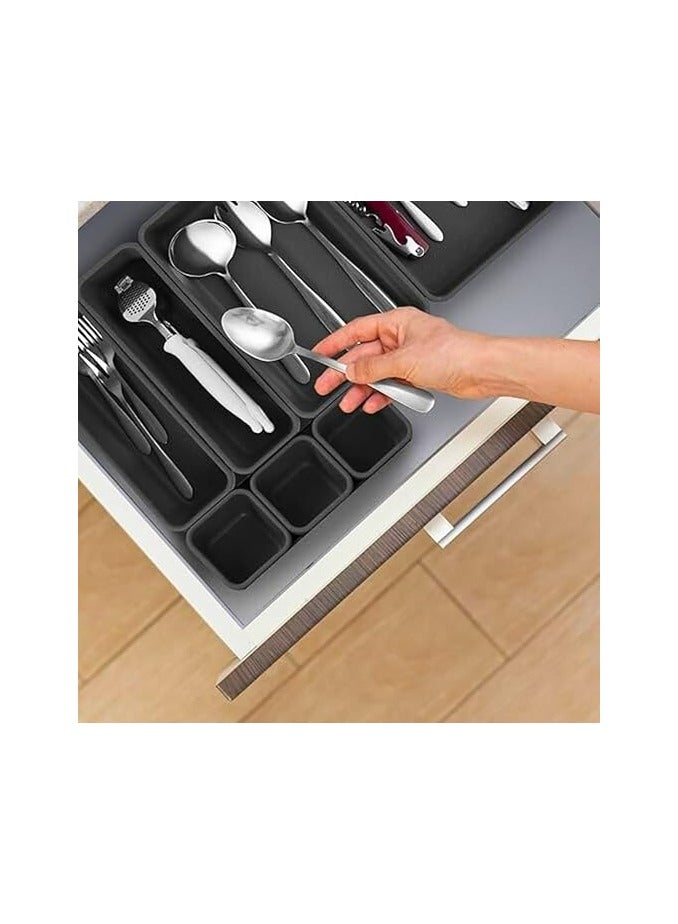 مجموعة من 8 فواصل صينية لتنظيم ادراج المكتب المتشابكة - منظمات ادراج مسطحة للتخزين - افضل فواصل لتنظيم الادراج الضيقة المتشابكة للمطبخ والحمام والمكياج والمكتب وطاولة الزينة - Image 1