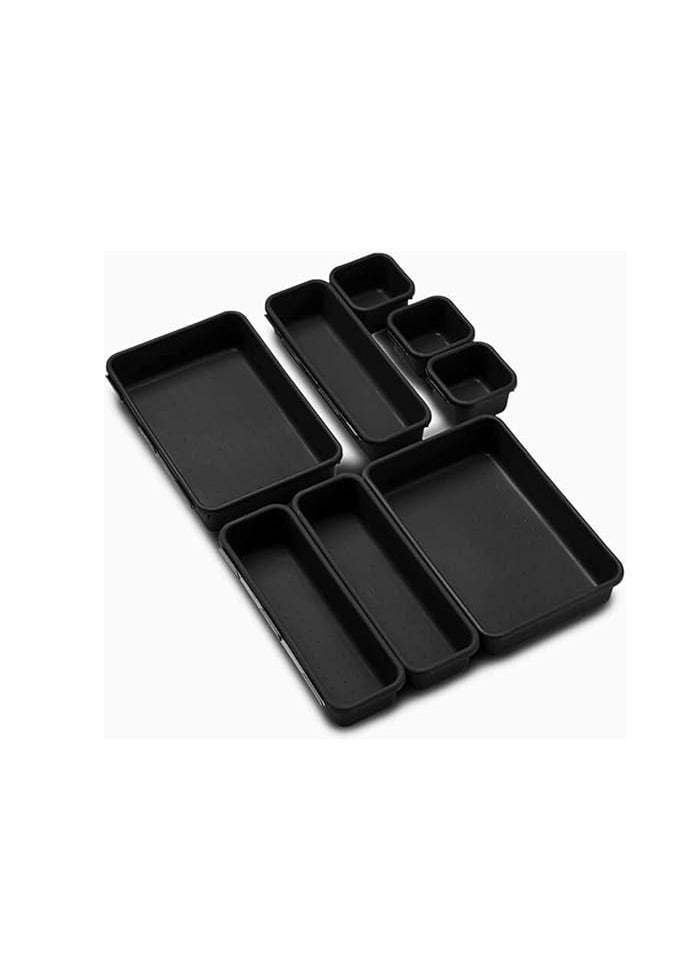 مجموعة من 8 فواصل صينية لتنظيم ادراج المكتب المتشابكة - منظمات ادراج مسطحة للتخزين - افضل فواصل لتنظيم الادراج الضيقة المتشابكة للمطبخ والحمام والمكياج والمكتب وطاولة الزينة - Image 2