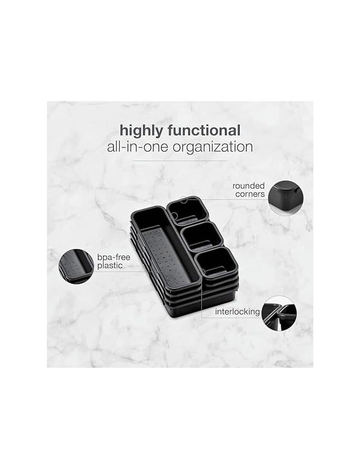 مجموعة من 8 فواصل صينية لتنظيم ادراج المكتب المتشابكة - منظمات ادراج مسطحة للتخزين - افضل فواصل لتنظيم الادراج الضيقة المتشابكة للمطبخ والحمام والمكياج والمكتب وطاولة الزينة - Image 3