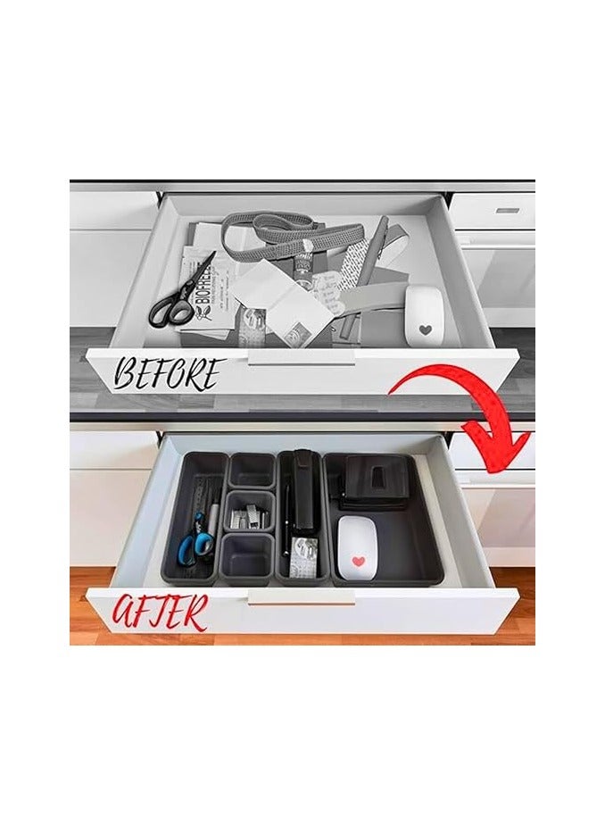مجموعة من 8 فواصل صينية لتنظيم ادراج المكتب المتشابكة - منظمات ادراج مسطحة للتخزين - افضل فواصل لتنظيم الادراج الضيقة المتشابكة للمطبخ والحمام والمكياج والمكتب وطاولة الزينة - Image 4