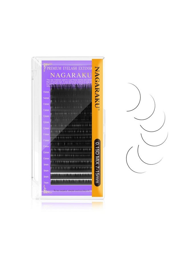 NAGARAKU رموش اصطناعية بطول 0.15 مم، 7 15 مم، صينية مختلطة، رموش فردية كلاسيكية بلون أسود غير لامع، 16 صفًا، مستلزمات صالون التجميل الاحترافية - Image 2