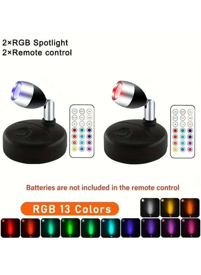 ضوء سبوت لاسلكي LED أسود RGB مع جهاز تحكم عن بعد، قابل للتعتيم ودوار، إضاءة ليلية - Image 1