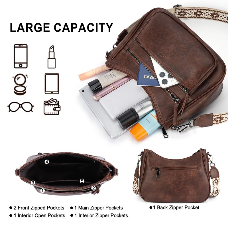 VIMUTI Crossbody Purses for Women Trendy Leather Crossbody Bag,Multi Pocket Shoulder Handbag Lightweight Travel Purse (01-Coffee) - Image 3