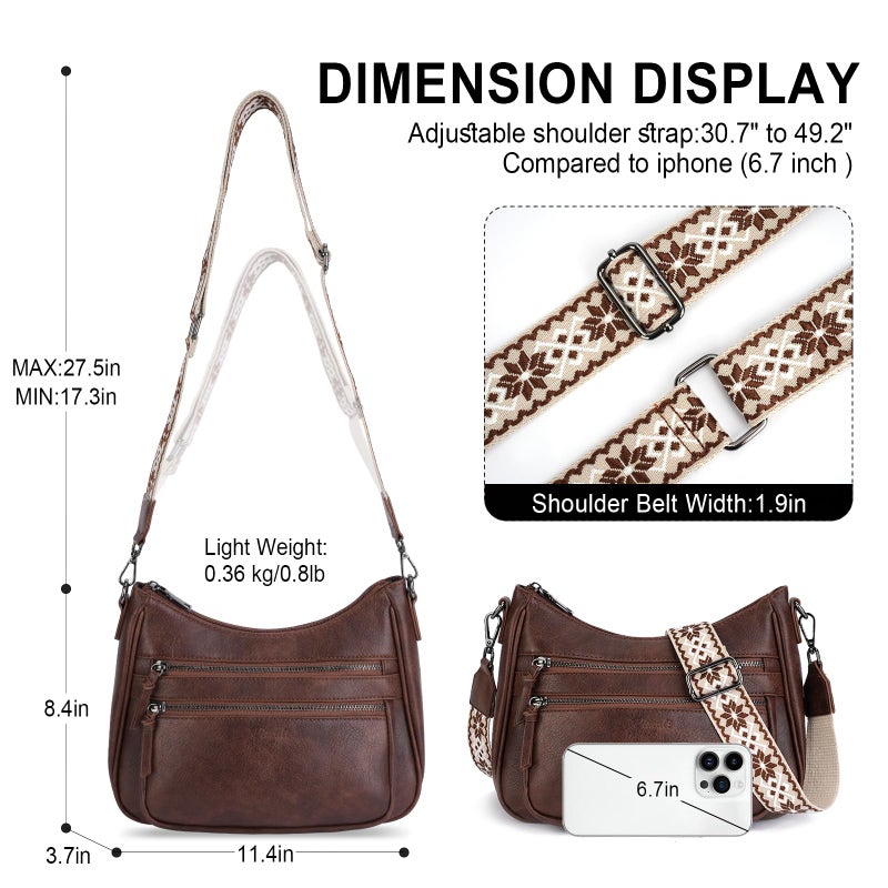 VIMUTI Crossbody Purses for Women Trendy Leather Crossbody Bag,Multi Pocket Shoulder Handbag Lightweight Travel Purse (01-Coffee) - Image 4