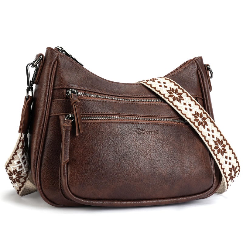 VIMUTI Crossbody Purses for Women Trendy Leather Crossbody Bag,Multi Pocket Shoulder Handbag Lightweight Travel Purse (01-Coffee) - Image 1