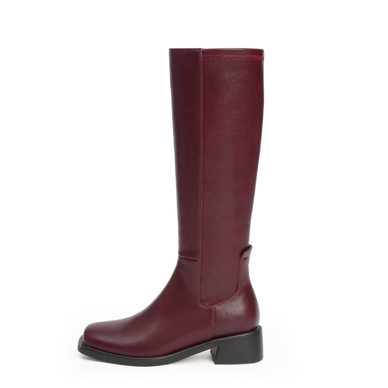 QIY Knee High Burgundy Boots Women Boots Fall 2025 Long Wine Red Boot for Women Chunky Dress Square Toe Leather Heeled Flat Low Heel Tall Boot Size 8 - Image 5