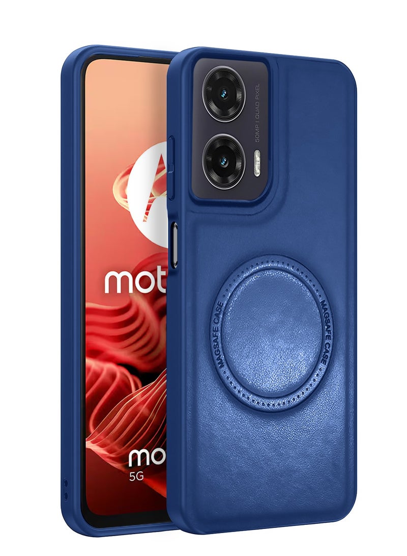Wtech Motorola Moto G35 5G 2024 Premium PU Leather Hard Shockproof with MagSafe Magnet Case Cover - Navy Blue - Image 1